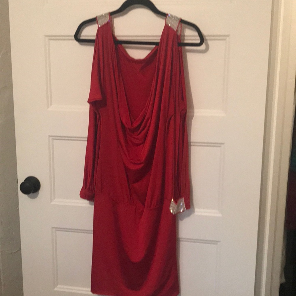 Red and Rhinestone Plunge Dress